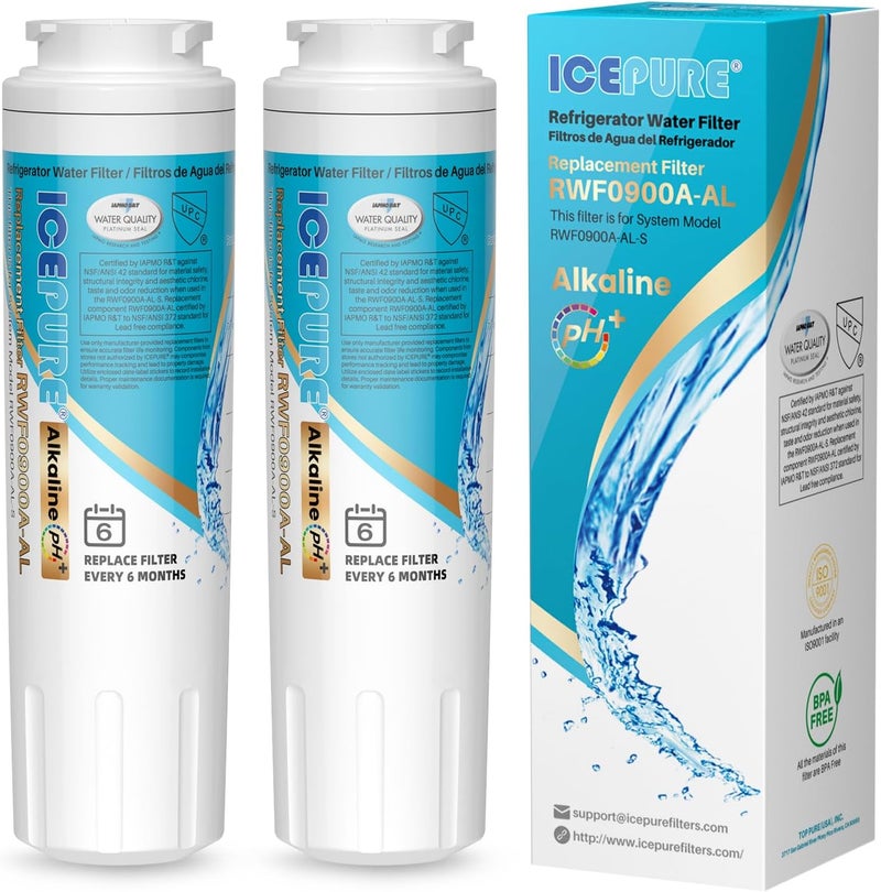 ICEPURE Alkaline UKF8001 Refrigerator Water Filter Replacement for Whirlpool EDR4RXD1, EveryDrop Filter 4, Maytag UKF8001, 4396395, UKF8001P, UKF8001AXX, RFC0900A, UKF8001AXX-200, Enhances PH, 2Pack - Image 1